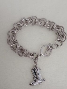 Neiman Marcus Silver Charm Bracelet With Cowboy Boot Charm